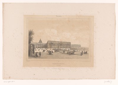 Vista do Palácio de Versalhes dos jardins Fachada du Château, Côté du Parc (título no objeto) Rostos dentro e ao redor de Paris (título da série) Versalhes (título da série no objeto) de Louis Julien Jacottet