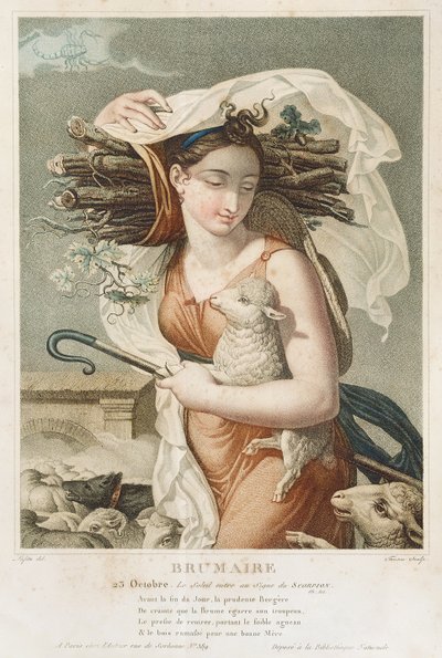 Brumaire (OutubroNovembro), segundo mês do calendário republicano, gravado por Tresca, francês, c.1794 (gravura) de Louis Lafitte