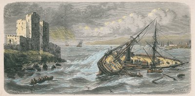 Naufrágio do &39;Jourdain&39; em Beirute em 1863, depois de uma fotografia de M. Mourgueville de Louis Le Breton
