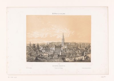 Vista de Quimper do morro Quimper-Corentin. Vue Prize de la Montagne (título no objeto) França contemporânea (título da série) La France de nos jours (título da série no objeto) de Louis Le Breton