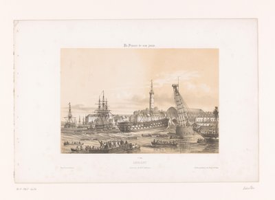 Vista do Arsenal no porto de Lorient loriente. Interior do Porto Militar (título no objeto) França contemporânea (título da série) La France de nos jours (título da série no objeto) de Louis Le Breton