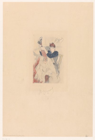 Dançarino de Cancan fazendo um exercício de flexibilidade Brisement assis (seule) (título no objeto) de Louis Legrand (signed by artist)