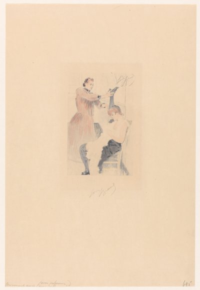Dançarino de cancan sentado em uma cadeira enquanto faz um exercício de flexibilidade Brisement assis (avec professeur) (título no objeto) de Louis Legrand (signed by artist)