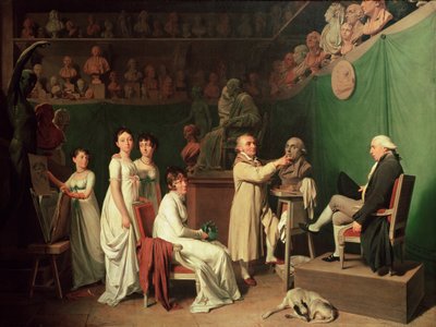 Jean Antoine Houdon (1741-1828) Esculpindo o busto de Pierre Simon (1749-1827) Marquês de Laplace na presença de sua esposa e filhas, 1804 de Louis Leopold Boilly