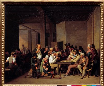 Players in a Cabaret Painting by Louis Leopold Boilly (1761-1845) Século XIX. Dim: 0,37x0,47m. de Louis Leopold Boilly