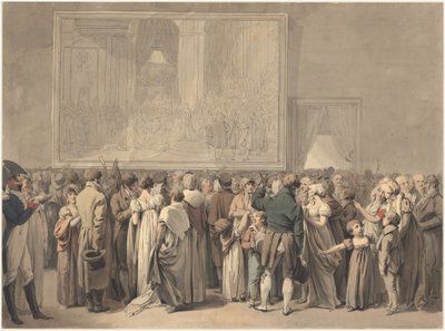 O Público no Salão do Louvre, Vendo a Pintura do "Sacre", começou 1808 (caneta, tinta e aguarela) de Louis Leopold Boilly