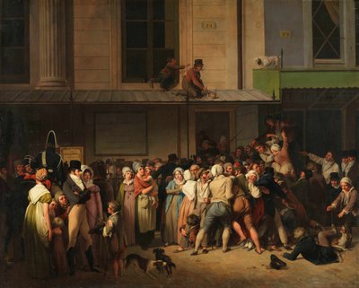 A entrada para o Théâtre de l&39;Ambigu-Comique no dia de um show gratuito, ca 1819. de Louis Leopold Boilly