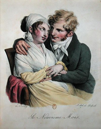 O nono mês de gravidez, c.1825 (cor litho) de Louis Leopold Boilly