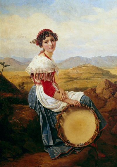 Retrato de um camponês da zona rural de Roma Um jovem músico italiano segurando um pandeiro. Pintura de Louis Leopold Robert (1794-1835) 1824 Dim. 0,46 x 0,37m. de Louis Leopold Robert