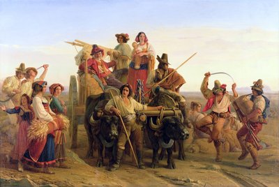 A chegada das colheitadeiras nos pântanos de Pontine, 1830 de Louis Leopold Robert