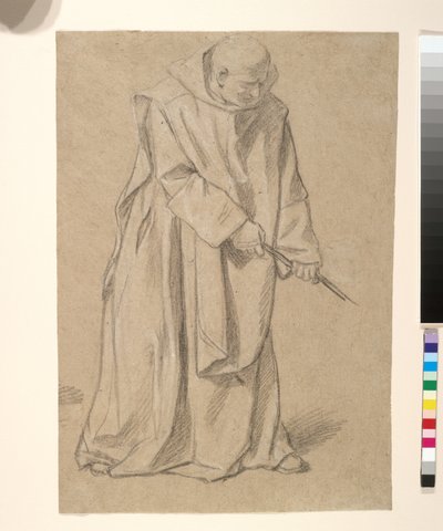 Étude de moine tirant sur une corde (giz preto e branco sobre papel castanho) de Louis Licherie de Beurie