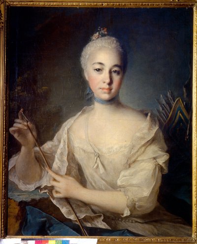 Retrato da Condessa Anna Vorontsova (1743-1769) (Retrato da Condessa A. Vorontsova). Pintura de Louis Tocque (1696-1772), óleo sobre tela, por volta de 1758. Arte francesa de Louis Tocqué