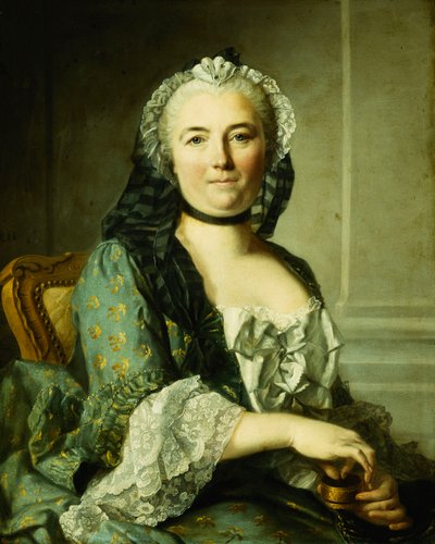 Retrato de uma senhora, sentada, meio comprimento, com uma caixa de rapé, de Louis Tocqué