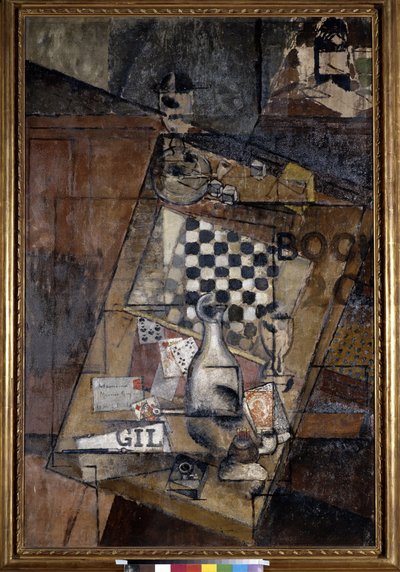 Natureza morta com um jogo de xadrez. Pintura de Louis Markus conhecido como Louis Marcoussis (1878-1941) de Louis Marcoussis