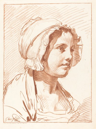 Chefe de uma Jovem Mulher de Boné, antes de 1764. de Louis Marin Bonnet