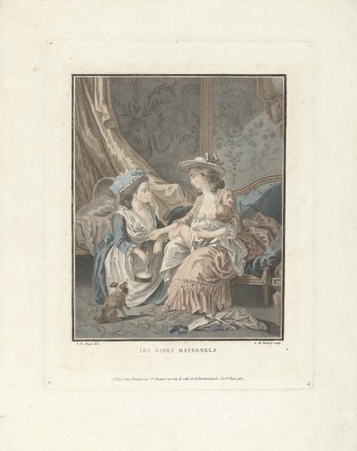 Mãe com filho e criada
Les soins maternels (título sobre o objecto) de Louis Marin Bonnet