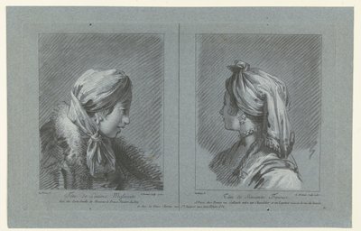 Retrato de uma leiteira de Muscovy e uma empregada finlandesa Tête de laitiere Moscovite (título no objeto) Tête de Servante Finoise (título no objeto) de Louis Marin Bonnet