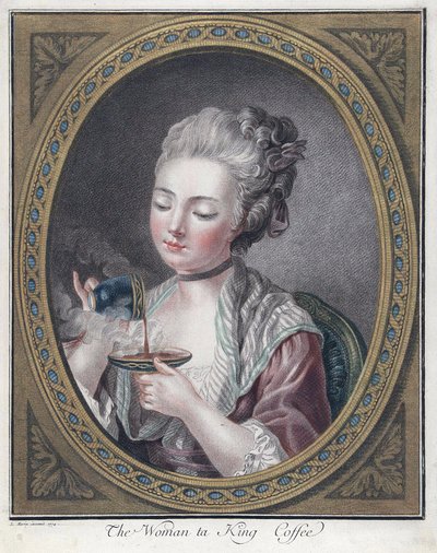 Mulher tomando café - Boné, Louis-Marin (1743-1793) - 1774 - Gravura, aguarela - 28,7x23,4 - Coleção particular de Louis Marin Bonnet