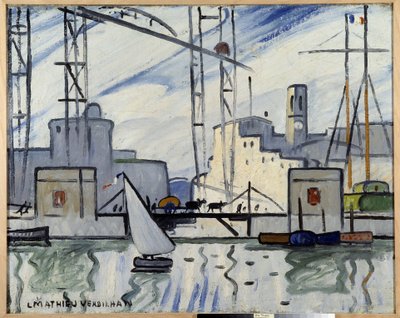 Marselha, a ponte de balsa Pintura por Louis Mathieu Verdilhan (1875-1928) ca. 1918-1920 Musee Cantini, Marselha de Louis Mathieu Verdilhan