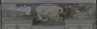 Pierrot et Colombine - Modelo para a sala de jantar de Jean Coquelin, Villa Longchamp, Neuilly, cerca de 1900 (óleo) de Louis Morin