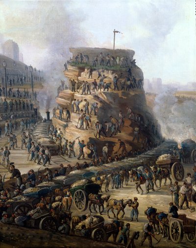 O Imperador Napoleão III (1808-1873) e a Imperatriz Eugênia (1829-1920) visitam o Monte Chaillot enquanto são nivelados, em 1867 (detalhe) de Louis Moullin