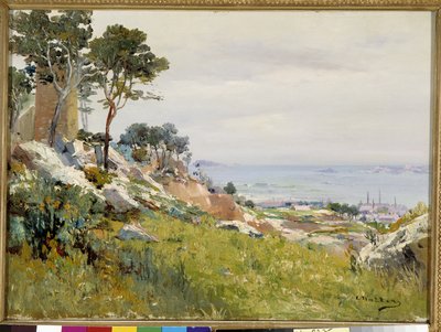 Vista das ilhas Friuli das alturas de Madrague Pintura de Louis Nttero (1875-1915) Menção obrigatória: Colecção de saudações de fundação da Provença, Marselha de Louis Nattero