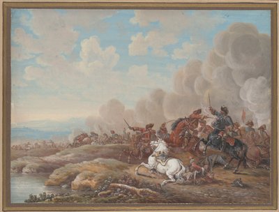 Batalha de cavalaria por um rio de Louis Nicolas van Blarenberghe