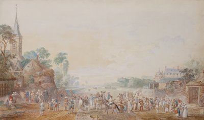 O duque de Penthievre com Benjamin Franklin à sua direita assistindo a uma revisão de seu regimento de voluntários ao lado de seu castelo em Rambouillet de Louis Nicolas van Blarenberghe