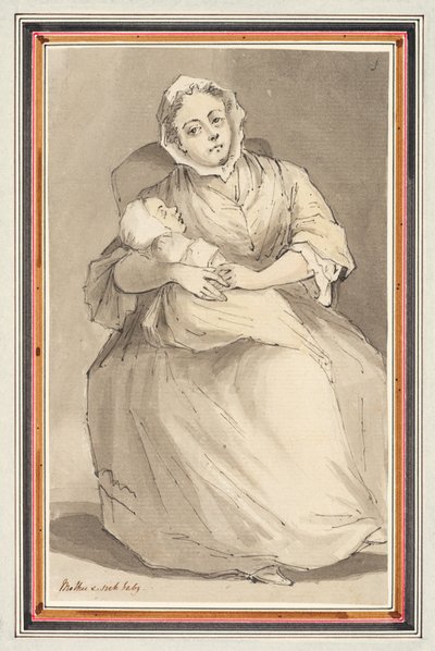 Mulher sentada e criança (lápis, caneta e tinta e aguarela sobre papel) de Louis Philippe Boitard