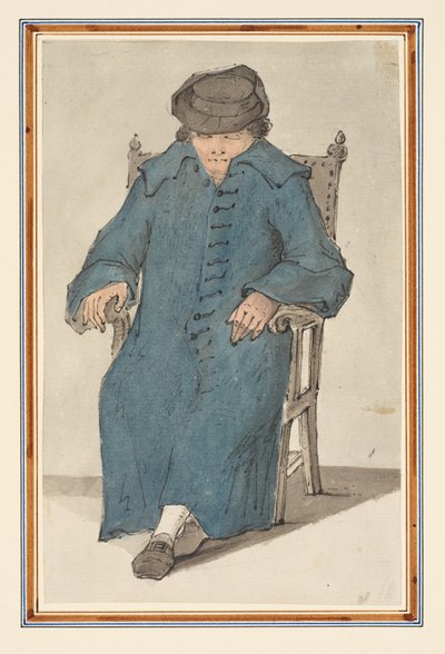 Estudo de um homem adormecido, de corpo inteiro, sentado numa cadeira (lápis, caneta e tinta e aguarela sobre papel) de Louis Philippe Boitard