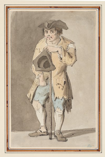 Estudo de um mendigo (lápis, caneta e tinta e aguarela sobre papel) de Louis Philippe Boitard