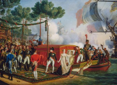 Napoleão Bonaparte e Maria Luísa desembarcam em Antuérpia de Louis Philippe Crepin