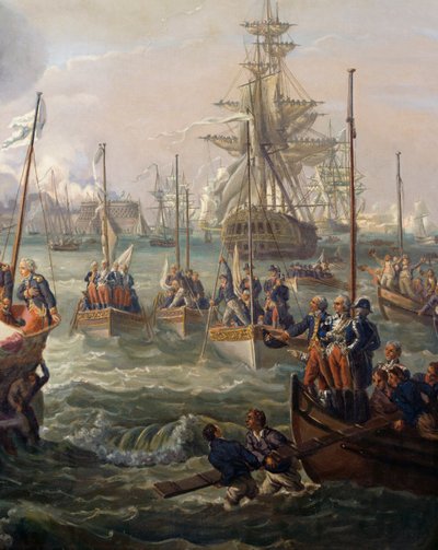 Frota real após Luís XVI em Cherbourg 23 de Junho de Louis Philippe Crepin