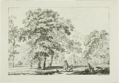 Pessoas andando em uma floresta de Louis Pierre Baltard