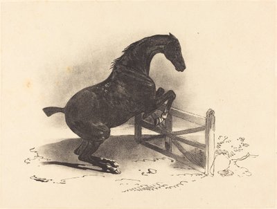 Cavalo pulando uma barreira de Louis Pierre Marie Courtin after Théodore Gericault