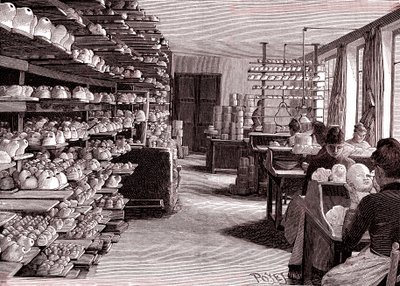Fábrica de bonecas, secagem de cabeças de bonecas de porcelana antes da cozedura, de "La Nature" de Louis Poyet