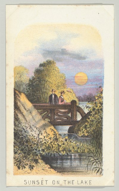 Sunset on the Lake, da série, Views in Central Park, New York, Parte 2, 1864. de Louis Prang