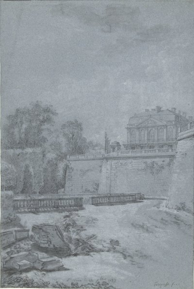 Vista do parque e de uma ala do castelo de Saint-Cloud de Louis Rolland Trinquesse
