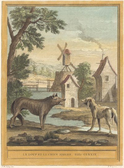 O Lobo e o Cachorro Magro de Louis Simon Lempereur after Jean Baptiste Oudry