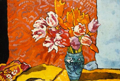 Vaso Azul, Tulipas e Drapery; Vaso Bleu, Tulipas e Draperie de Louis Valtat