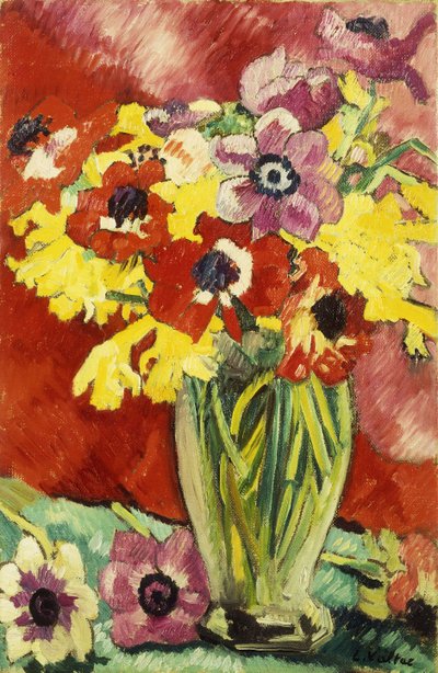Vaso de Cristal com Anémonas e Daffodils; Vaso Cristal, Anémonas e Jonquilles de Louis Valtat