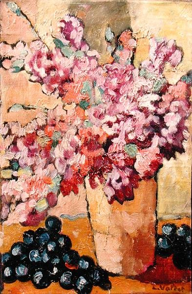 Natureza Morta com Flores e Uvas Pretas de Louis Valtat