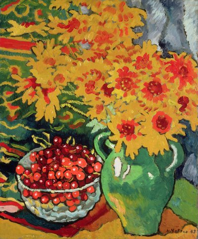 Flores Amarelas e uma Tigela de Cerejas de Louis Valtat
