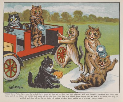 Gatos a prepararem-se para um piquenique. de Louis Wain