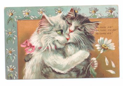 Cartão eduardiano de dois gatos abraçando uns aos outros, c.1910 de Louis Wain