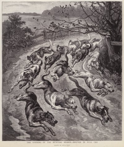 Cães de caça em pleno choro no início da época de caça (litho) de Louis Wain