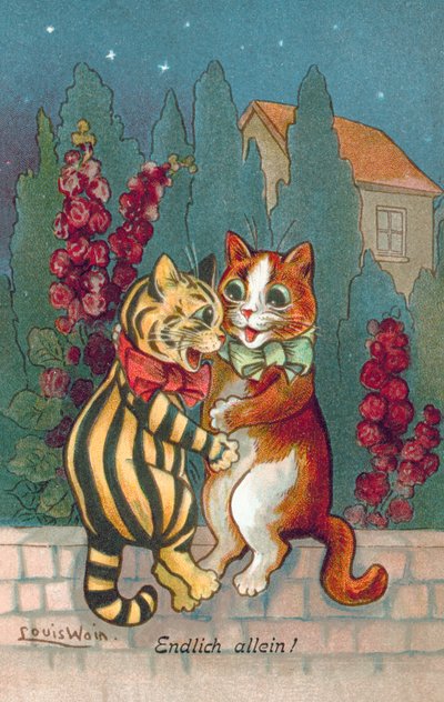 Postal humorístico de um gato (litografia a cores) de Louis Wain
