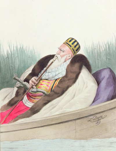 Ali de Tebelen (1741-1822), Paxá de Janina, desenhado a partir da natureza no lago Butrinto de Louis after Dupre