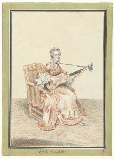 Retrato de Madame de Montainville, tocando guitarra de Louis de Carmontelle