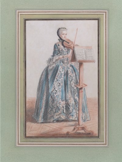 Mulher a tocar violino, Vista da Frente, ca. 1758-59. de Louis de Carmontelle